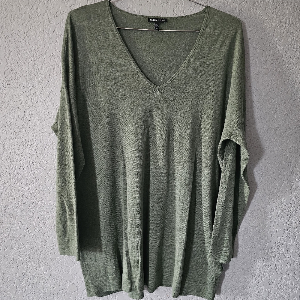 Eileen Fisher  Linen/Cotton V-Neck Boxy Long Tunic S/M